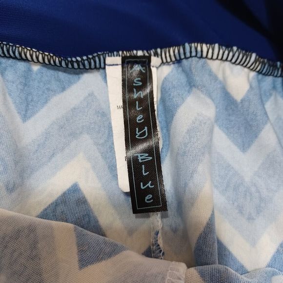 Ashley Blue Petite XL Pull-on Wide Leg Elastic Waist Pants Blue Chevron Print - Picture 6 of 6